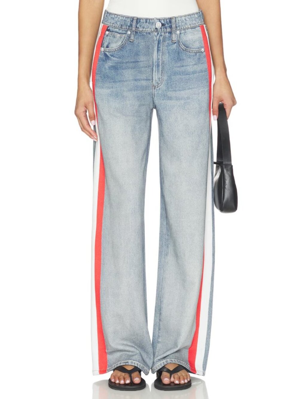 NWT rag & bone Miramar Terry in Coney Track Stripe Printed Faux Jean Pants L - Picture 2 of 12